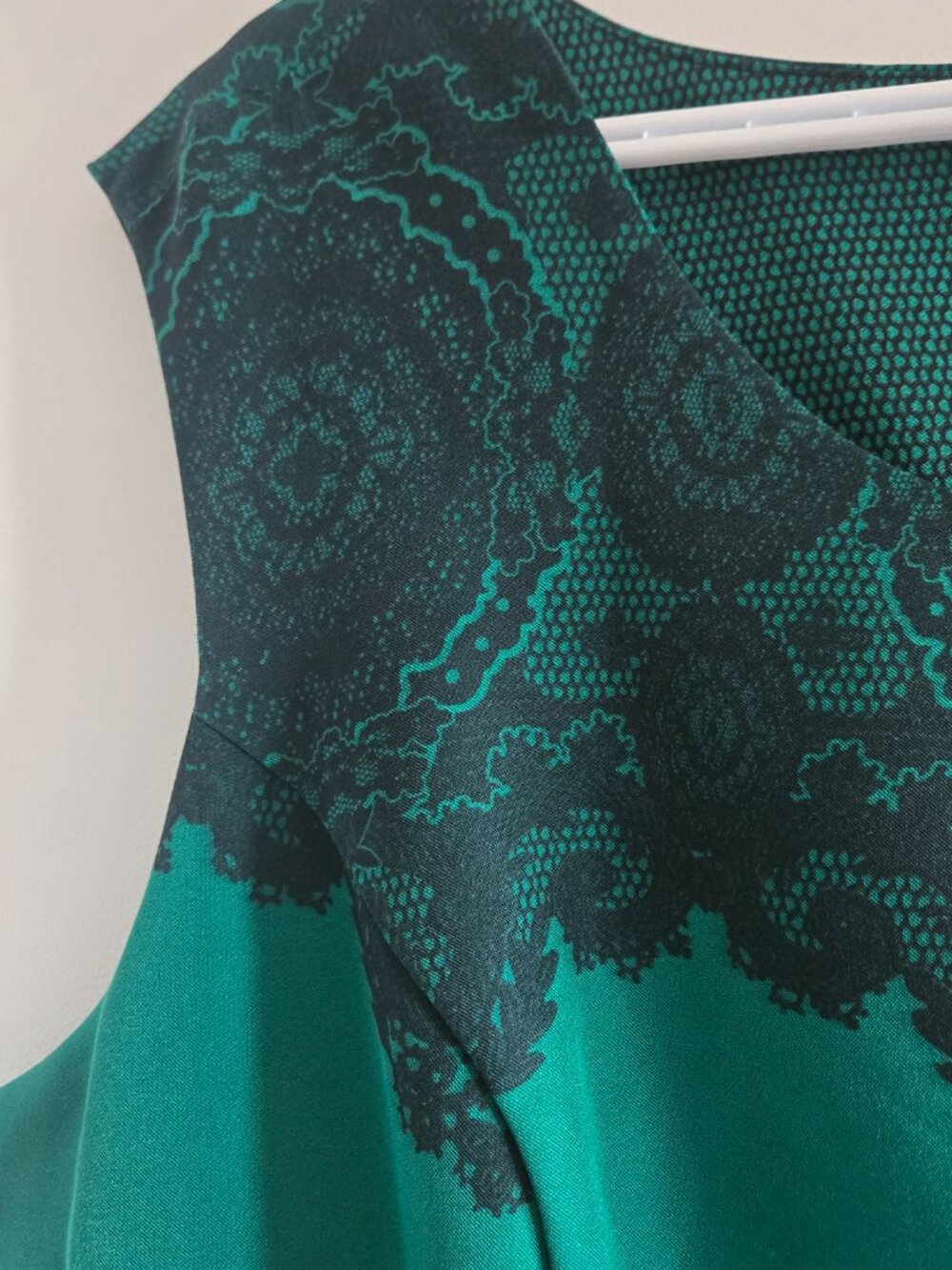 Roz & Ali Plus Size Fit & Flare Dress - Emerald Green with Lace Print - Picture 7 of 9
